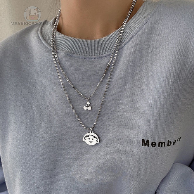 Dây chuyền hai lớp mặt gắn hình Maruko đáng yêu cho nữ