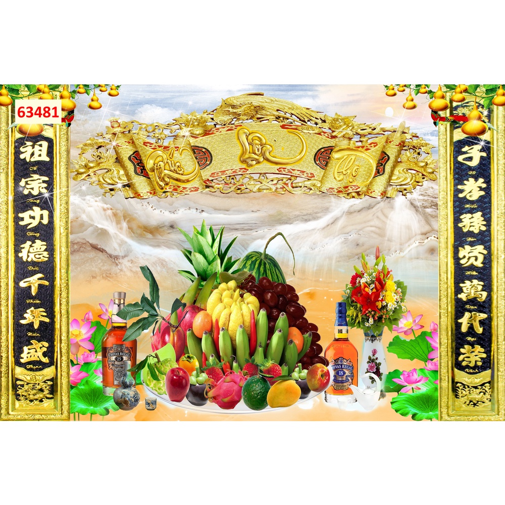 Tranh Dán tường 3d Phòng thờ, bàn thờ màu sắc, hình ảnh sắc nét