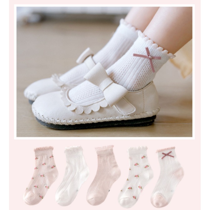 Set 5 Đôi Tất Cotton Phối Ren Phong Cách Hàn Quốc Cho Bé Gái