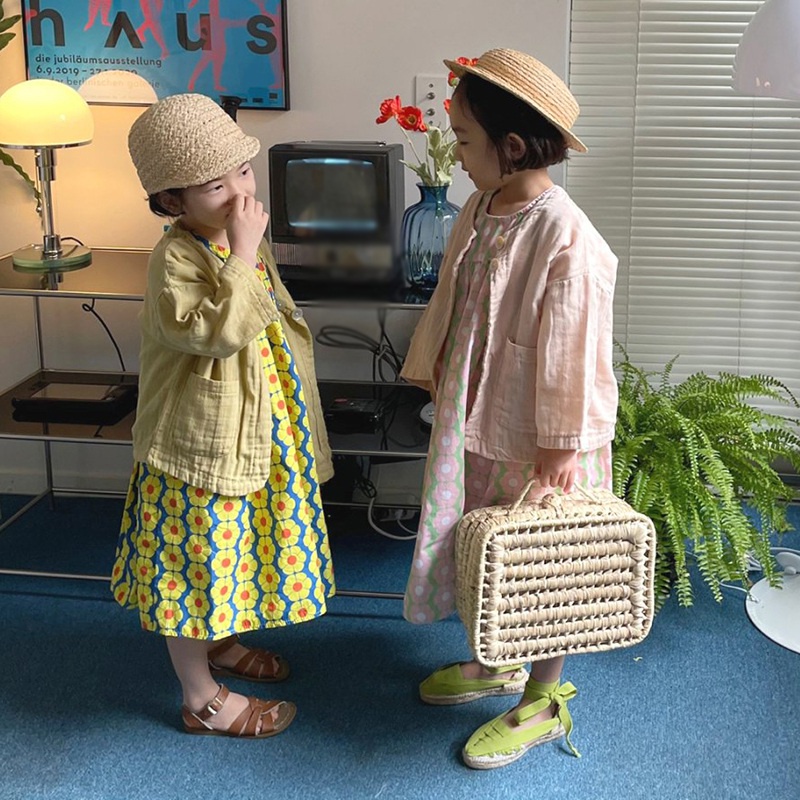 Đầm công chúa form dài cổ tròn in hoa phong cách Hàn Quốc thời trang hè cho bé gái 3-8t