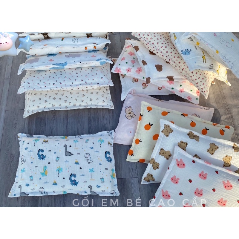 Gối em bé Xô muslin thấm hút bông lông vũ 54*34cm