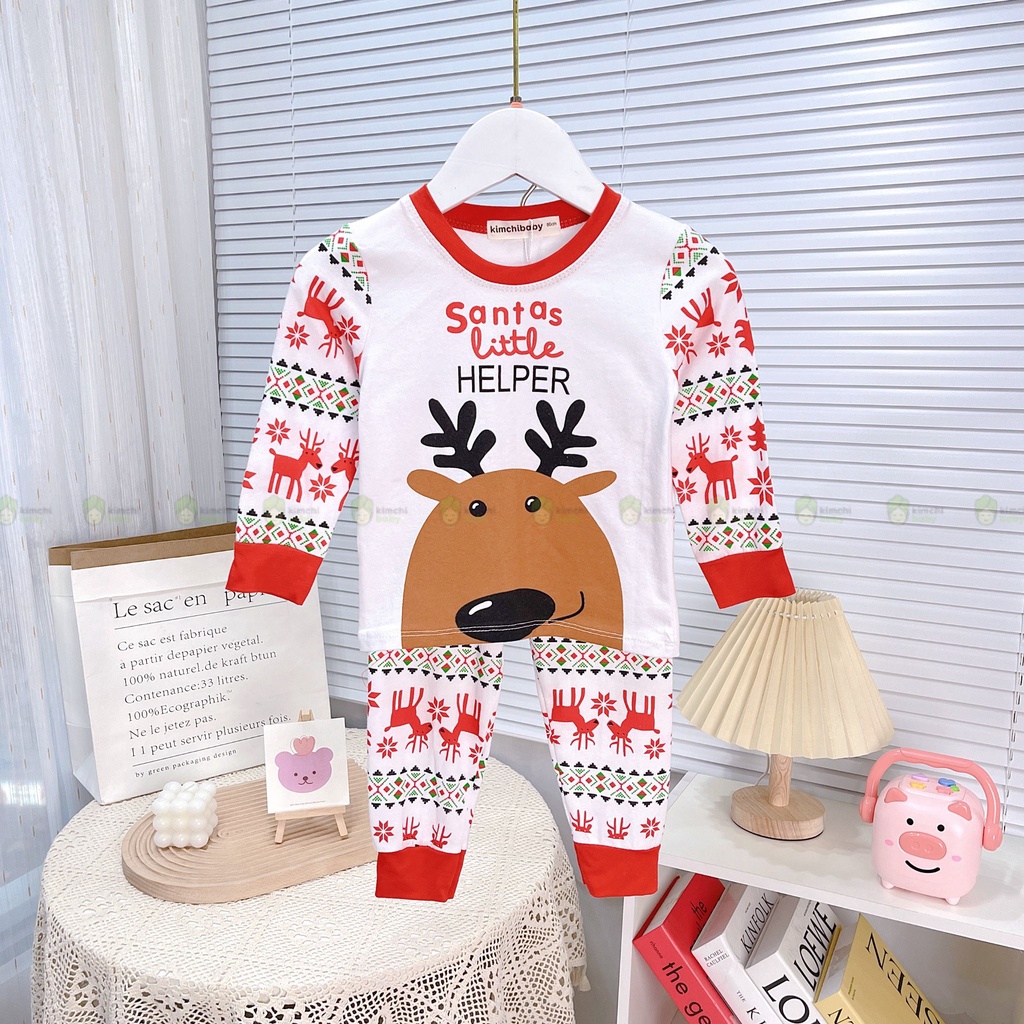 Bộ Dài Tay Bé Trai, Bé Gái Giáng Sinh KIMCHIBABY Vải Cotton 100% Túi Zip Organic, Đồ Bộ Thu Đông Noel KWTD2114