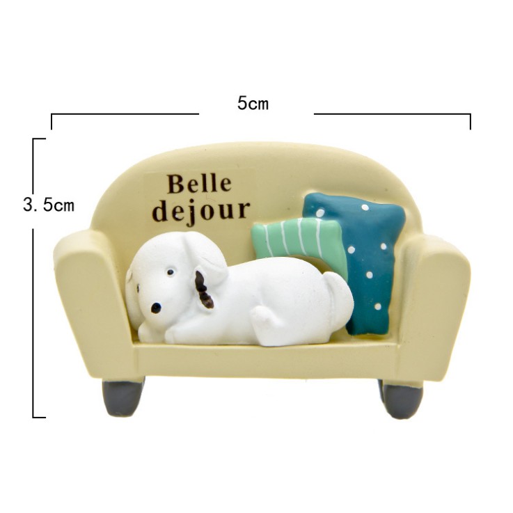 Mẫu mô hình chó trắng nằm trên sofa cỡ lớn trang trí tiểu cảnh, bonsai, DIY