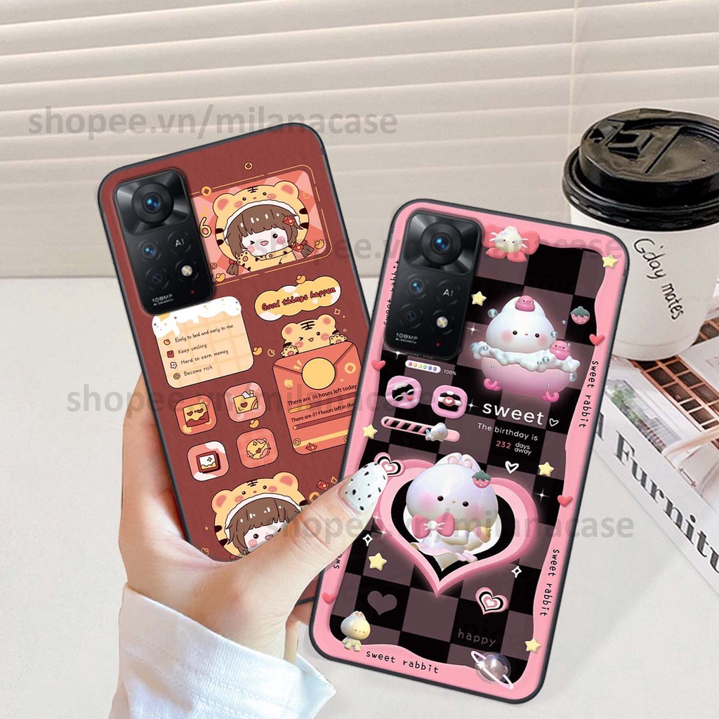 Ốp Xiaomi Redmi Note 11 4G / Note 11S / Note 11 Pro 5G hình đồng hồ icon gấu mèo cute cực dễ thương ngộ nghĩnh