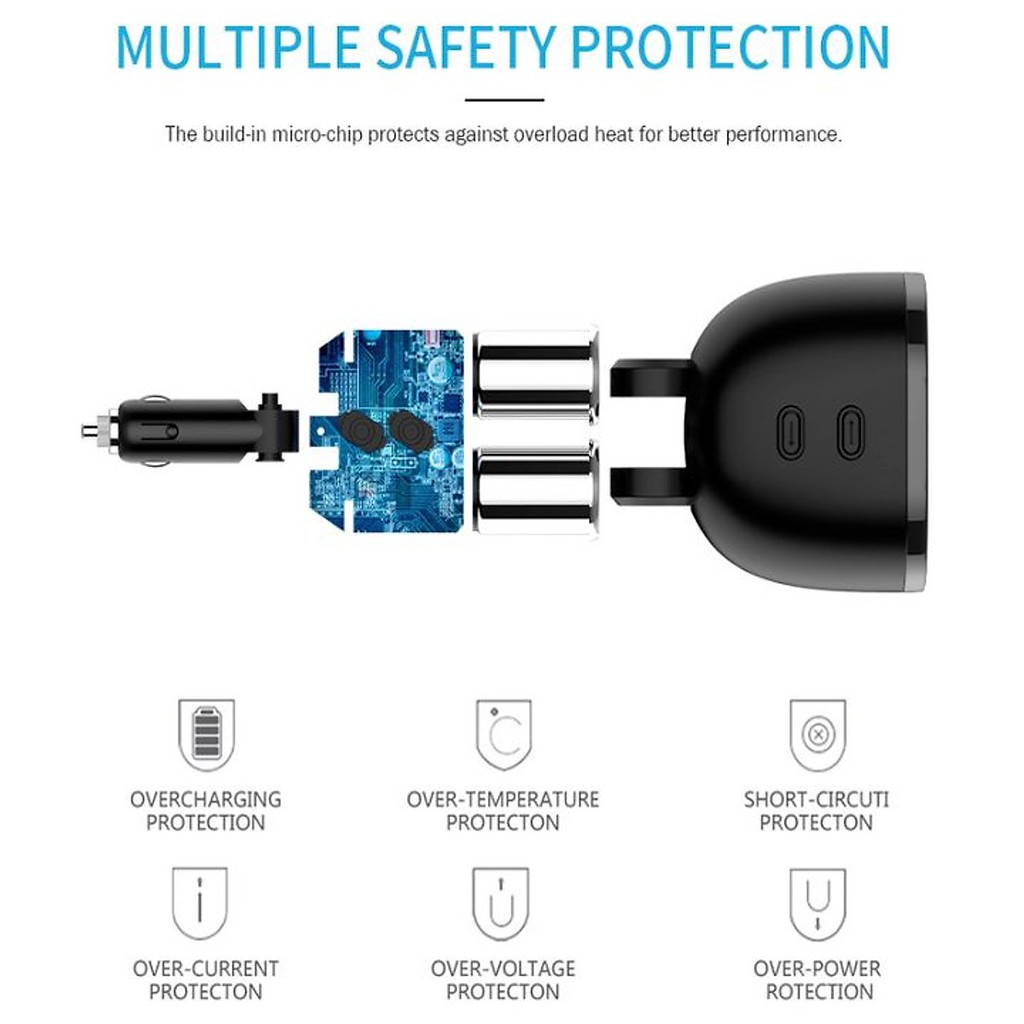 Bộ chia tẩu xe hơi 2 cổng sạc USB, 2 tẩu Huyndai HY16