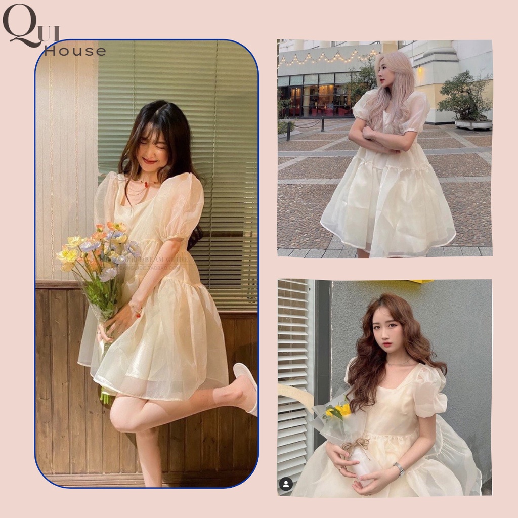 Đầm Baby Doll Công Chúa Màu Be  Chất Đũi Xước Qui House