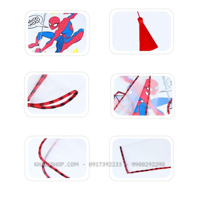 Áo mưa trong suốt hình người nhện Spiderman màu đỏ cho bé trai còn size (S,M,L,XL) - 98P4NVF19179S