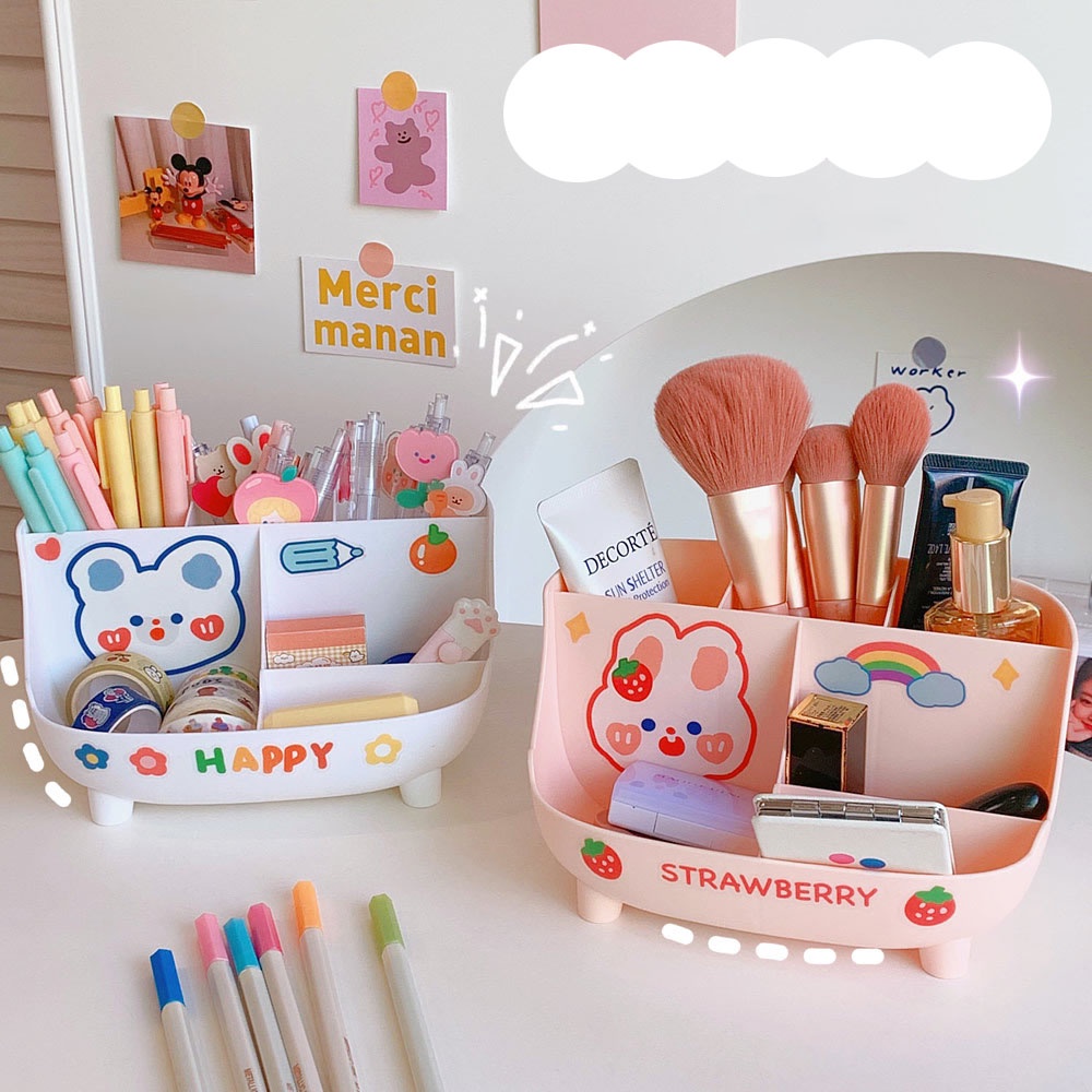 Ống đựng bút để bàn nhiều ngăn, lọ cắm bút, đồ dùng cá nhân kèm sticker siêu xinh