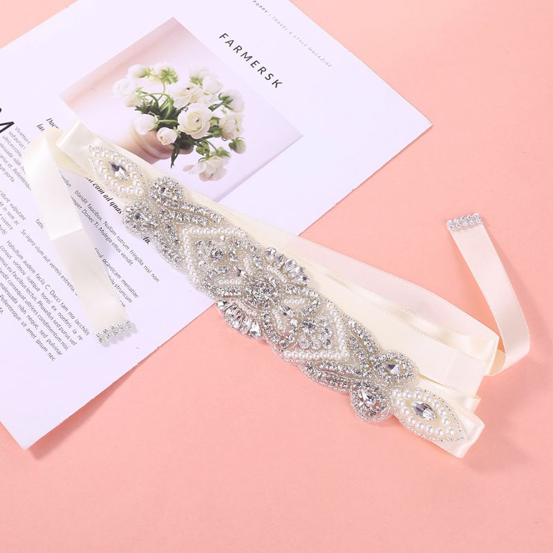 Thắt Lưng Ruy Băng Satin Đính Đá Cho Cô Dâu