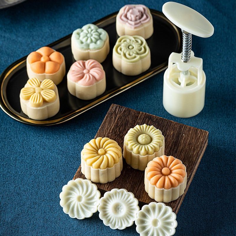 Khuôn Làm Bánh Trung Thu / Mặt Trăng / Bánh Trung Thu Hình Hoa 3d 6 Ô 50g Diy