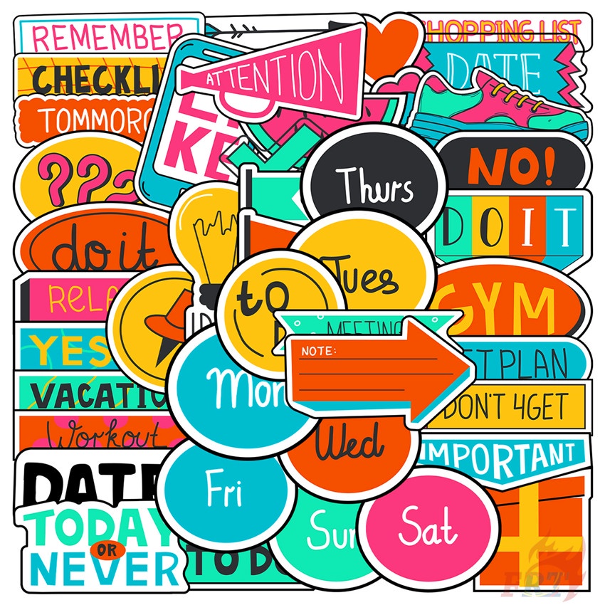 ❉ Nhãn Dán Ghi Kế Hoạch 02 Màu Sắc ❉ Bộ 40 Sticker Chống Thấm Nước Họa Tiết Doodle Hợp Thời Trang