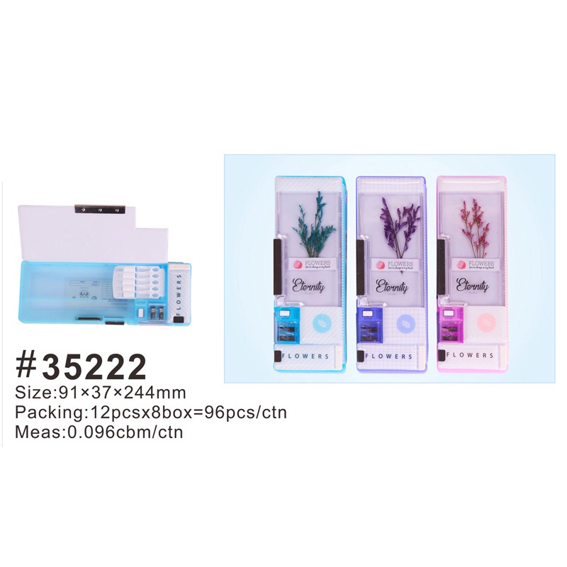 HỘP ĐỰNG BÚT XIAOLINGJING 35222 CAO CẤP 2 mặt nắp mở nam châm tiện dụng,màu sắc tươi sáng kèm gọt bút chì khay đựng phấn