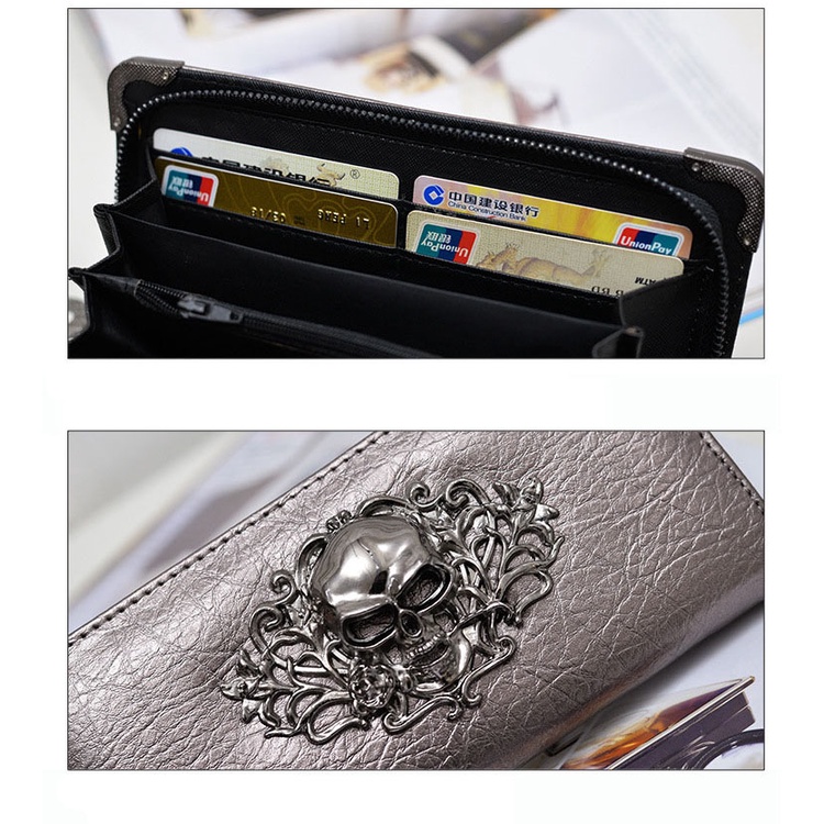 Ví Da PU Dài Chuwanglin Hình Đầu Lâu Cho Nữ