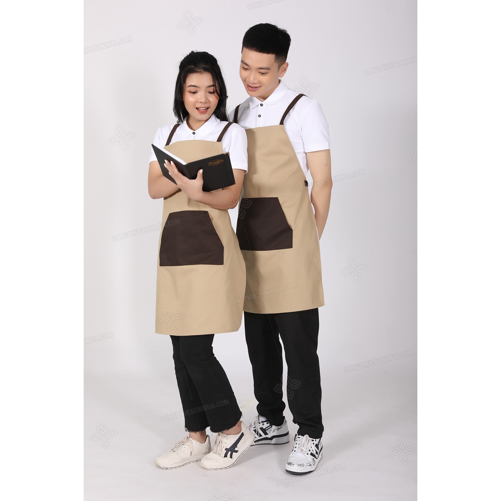 Tạp dề đẹp kaki cao cấp - Tạp dề pha chế Tạp dề cafe Tạp dề phục vụ sẵn hàng kèm video hàng đẹp