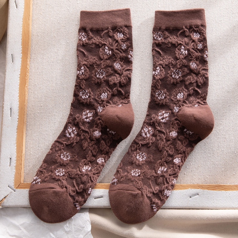 Tất cao cổ nữ Vớ bông thêu hoa