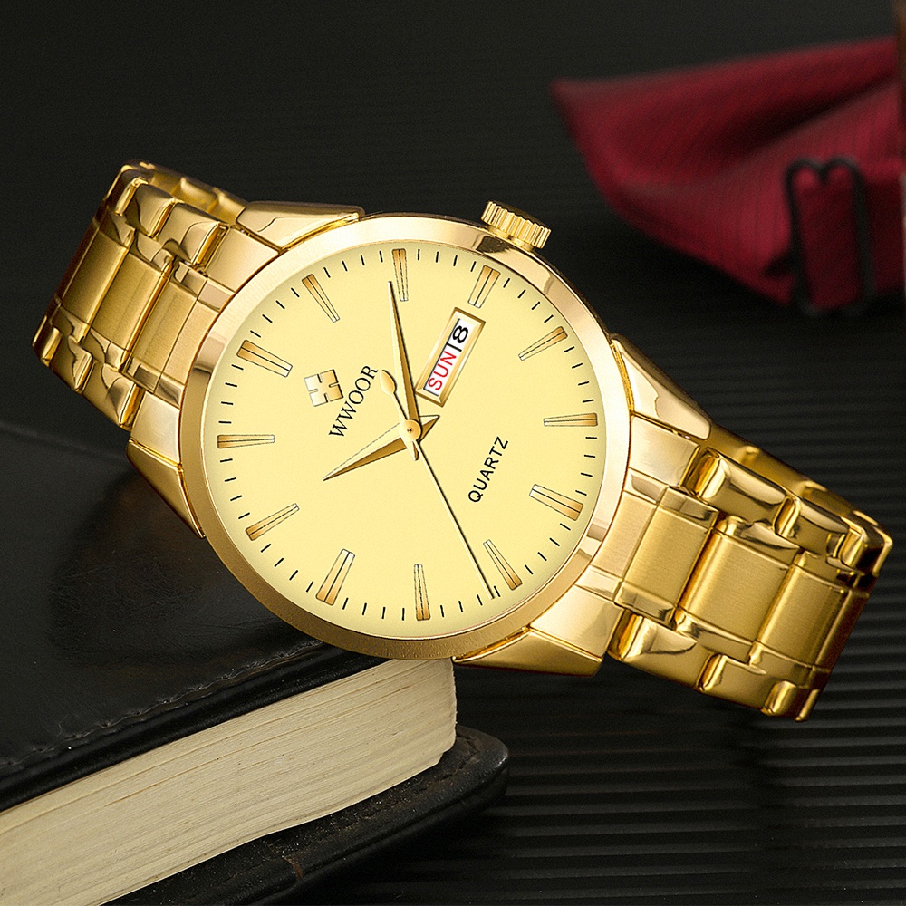 Đồng Hồ Quartz Chạy Kim Chống Thấm Nước WWOOR Chất Liệu Thép Không Gỉ Xi Mạ Với Dây Đeo Dạng Xích 88
