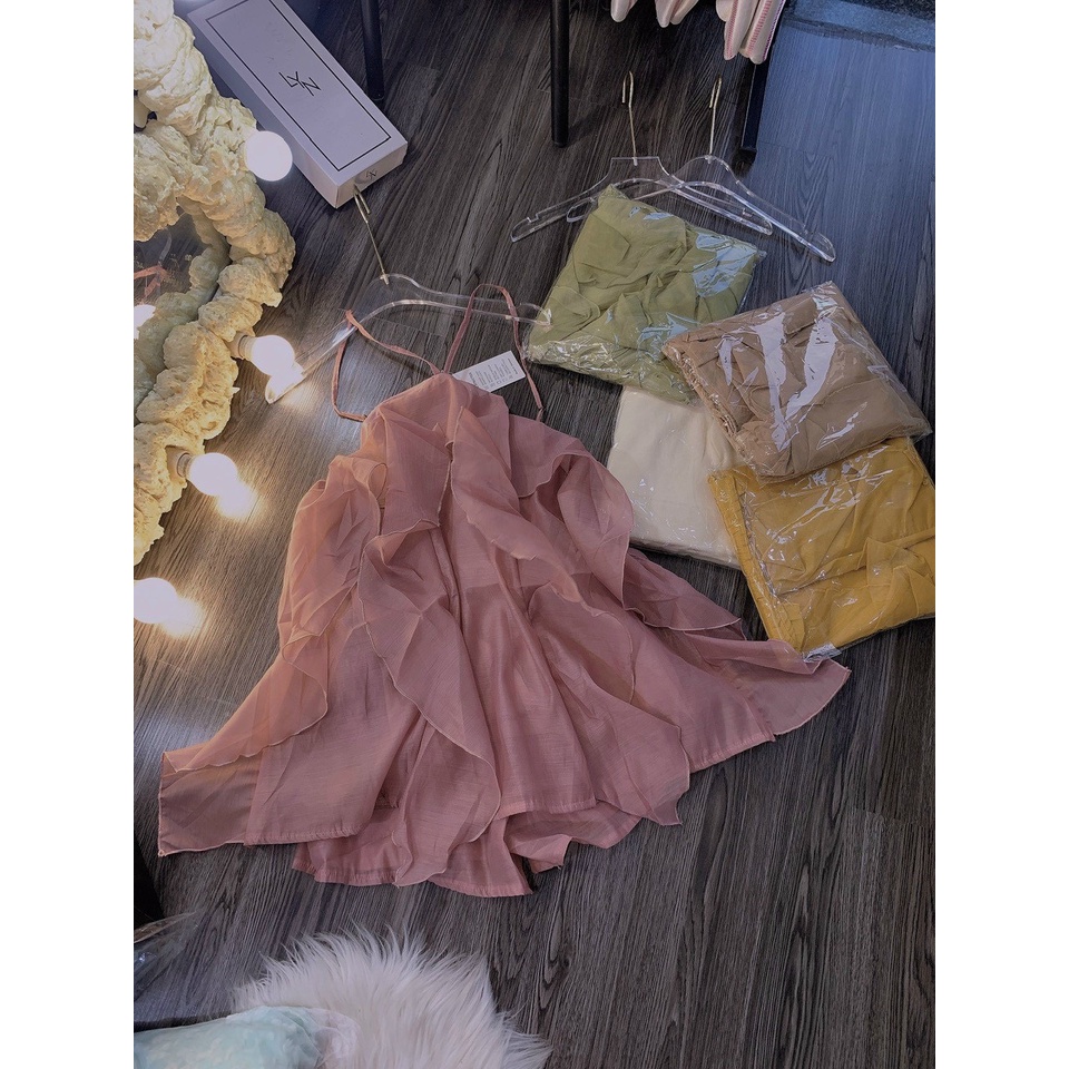 Sét váy Áo Voan cổ yếm nhún bèo điệu đà cafe , dạo phố , tiểu thư