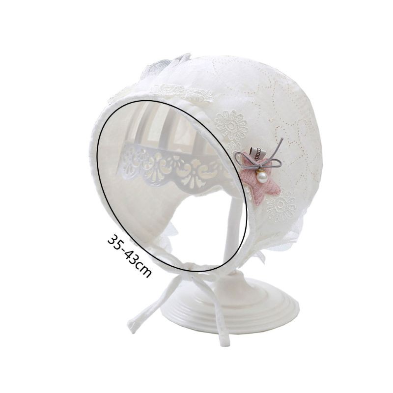 Nón ren buộc dây chất liệu cotton xinh xắn cho bé sơ sinh