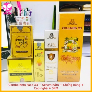 Combo kem face collagen x3 + serum nám + cao nghệ +chống nắng + sữa rửa mặt - hàng chính hãng đông anh