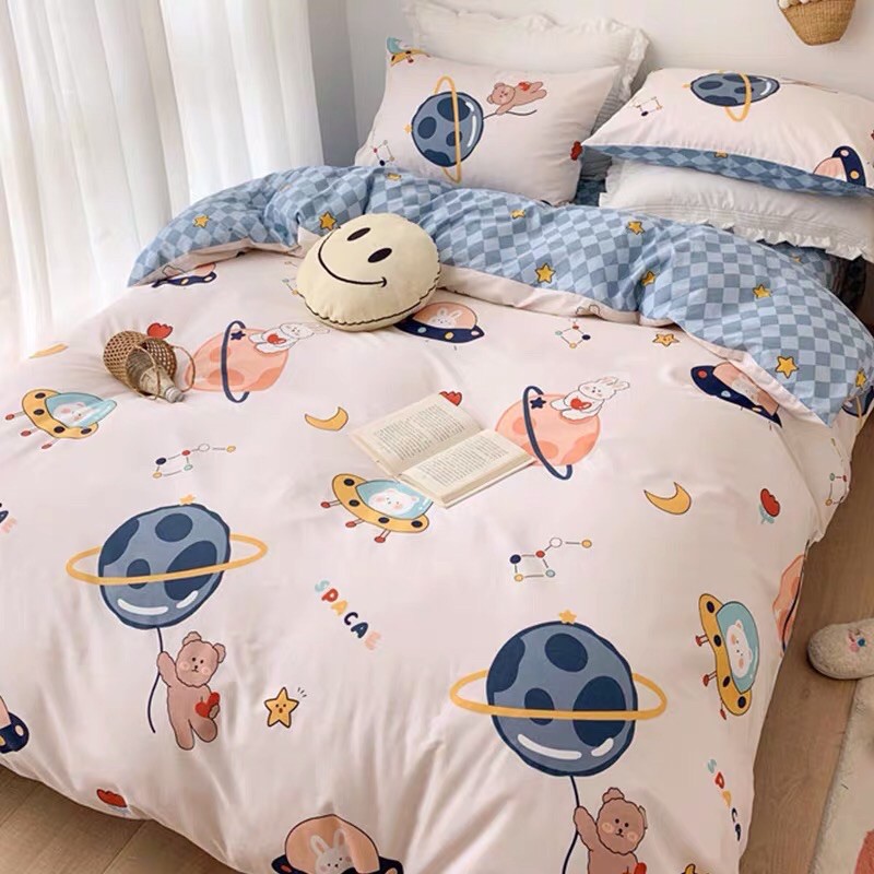 Set Chăn Ga Vũ Trụ Cotton Living Dày Dặn Thoáng Mát Cực Xinh (Shinbedding.shop)