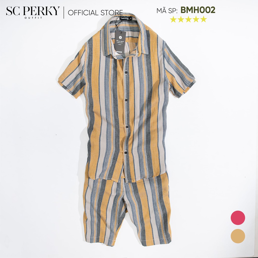 Bộ Nam Hoạ Tiết Kẻ BMH002 - Chất liệu đũi sợi tự nhiên thoáng mát thấm hút mồi tốt - SC Perky Outfit