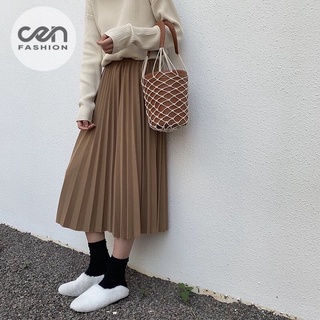 Chân váy xếp ly dáng dài cạp thun