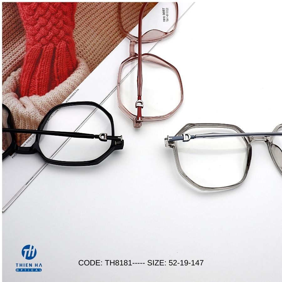 Gọng kính nhựa Thienha Eyewear TH8181, gọng kính cận đa giác thiết kế lạ mắt siêu nhẹ, nhiều màu, phong cách Hàn Quốc