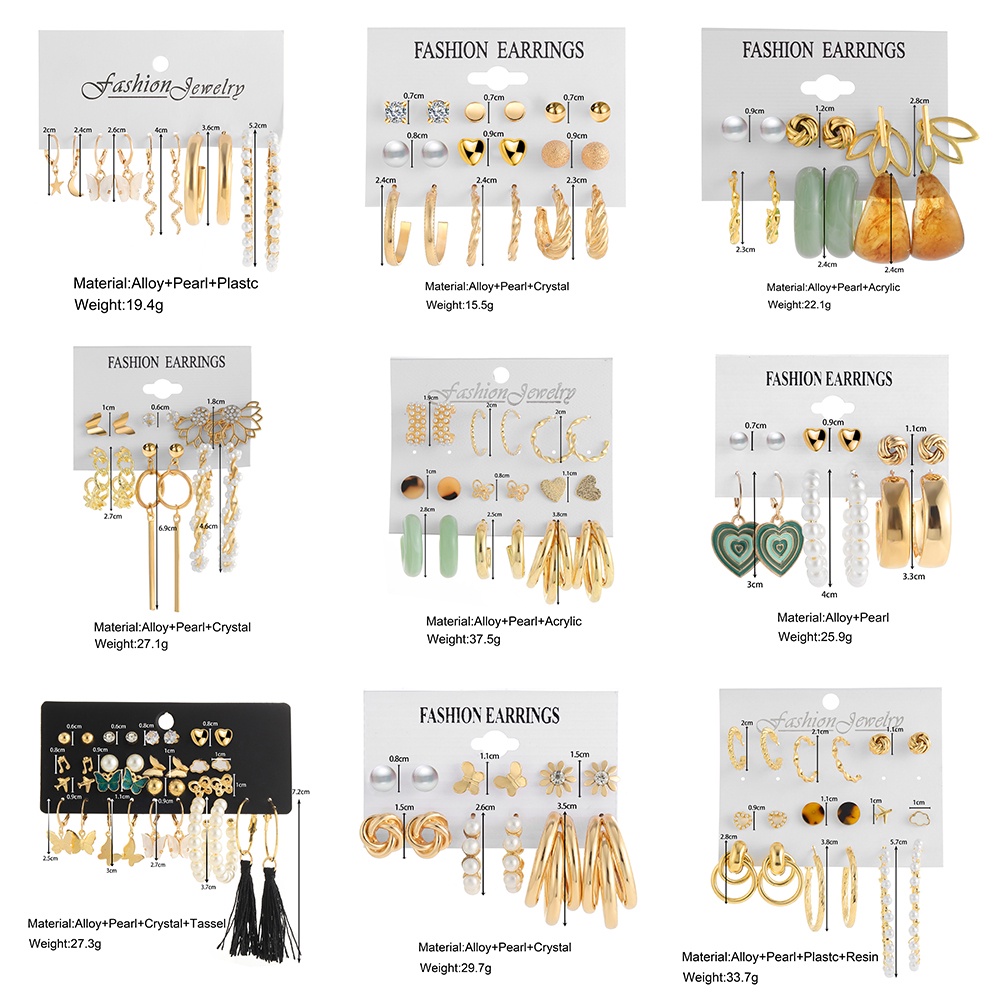 Set 5/6/9/17 cặp khuyên tai thời trang nữ