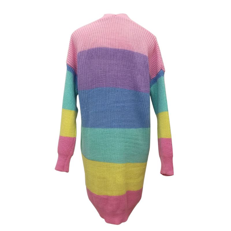 Áo Khoác Cardigan Dài Tay Phối Sọc Cầu Vồng Plus Size Thời Trang Mùa Thu Dành Cho Nữ