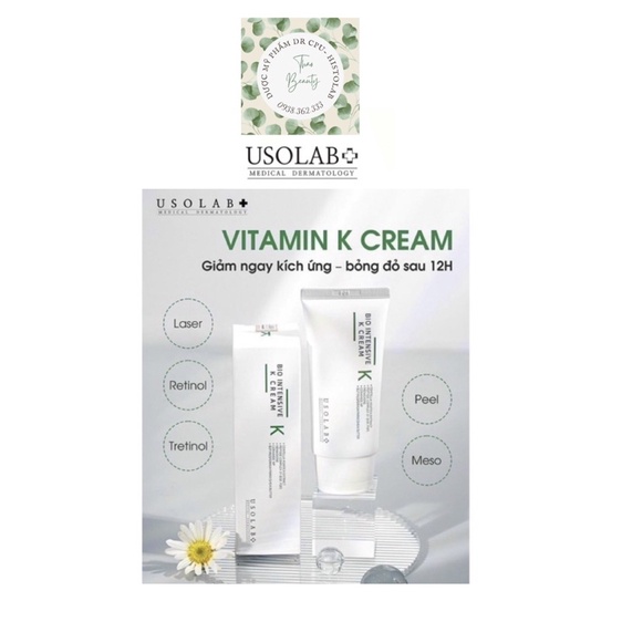 Kem Dưỡng Vitamin K Dịu Da Tức Thì USOLAB Bio Intensive K Cream 50ml