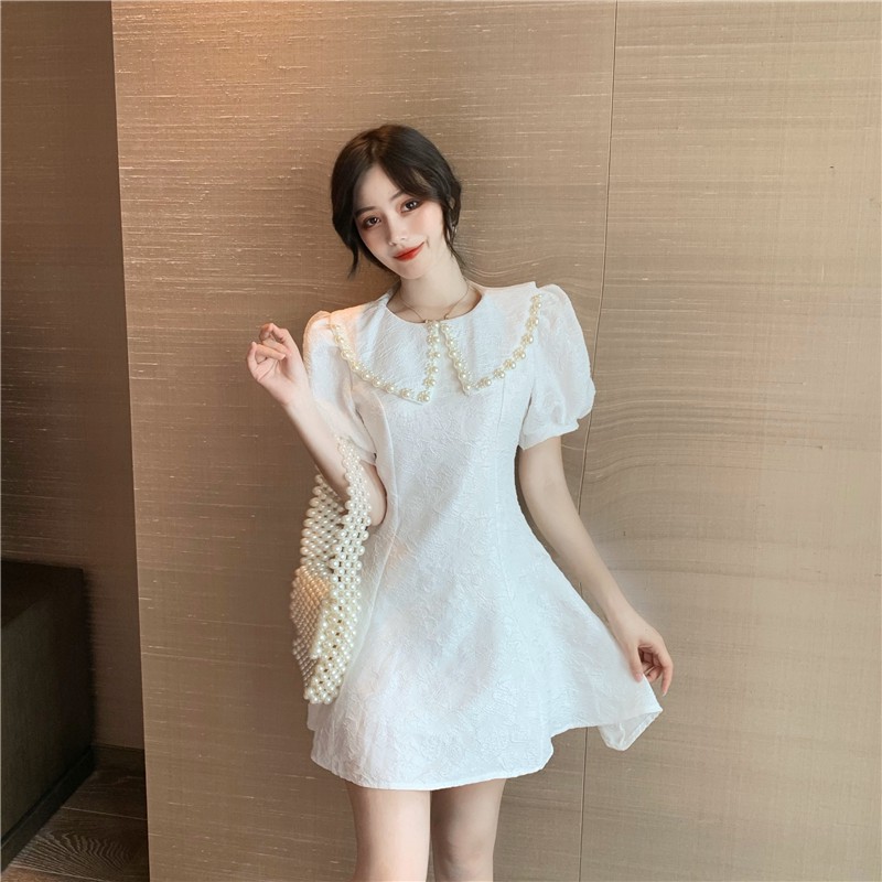 [HÀNG ORDER] Váy trắng cổ sen đính ngọc hàng Quảng Châu cao cấp