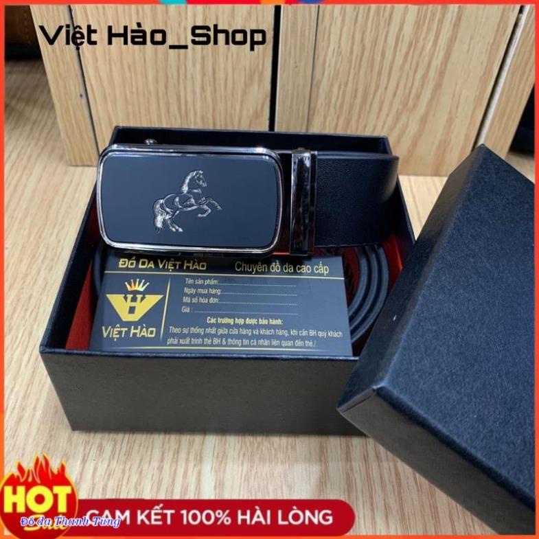Thắt Lưng Nam Da Bò Nguyên Tấm, Mặt Đen Khóa Tự Động Trẻ Trung Lịch Sự
