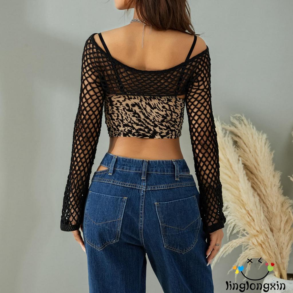 Áo Croptop Dệt Kim Tay Dài Phong Cách Vintage Thời Trang 2000s Linglongxi2-y2k