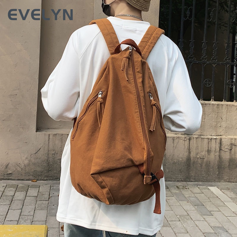 Evelyn Ba Lô Đi Học Vải canvas Sức Chứa Lớn Màu Trơn Thời Trang Cao Cấp Dành Cho Học Sinh