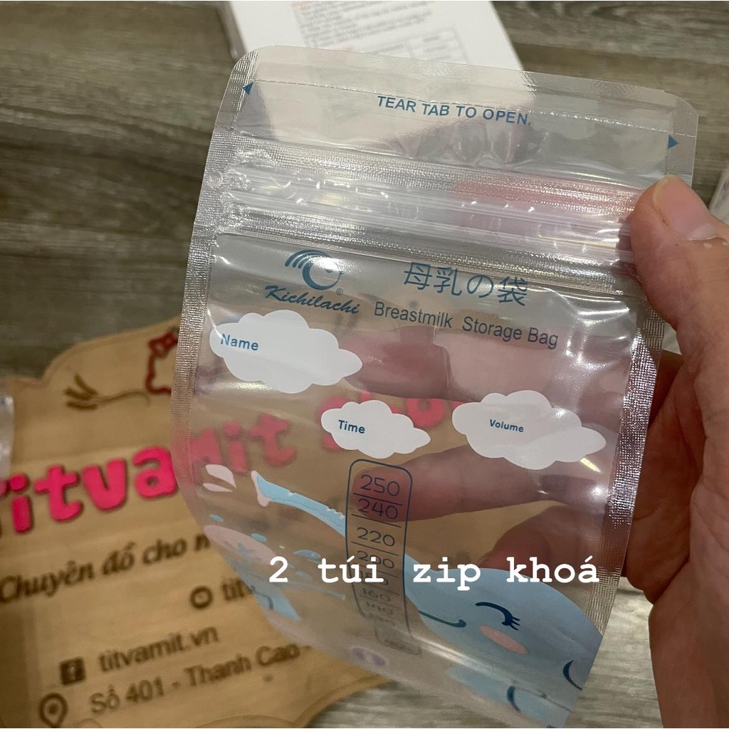 Hộp 50 túi trữ sữa Kichilachi 250ml con voi khử trùng an toàn cho bé