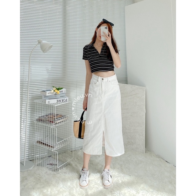 Croptop nữ thiết kế polo cổ V chất thun gân MIEU - JJN14