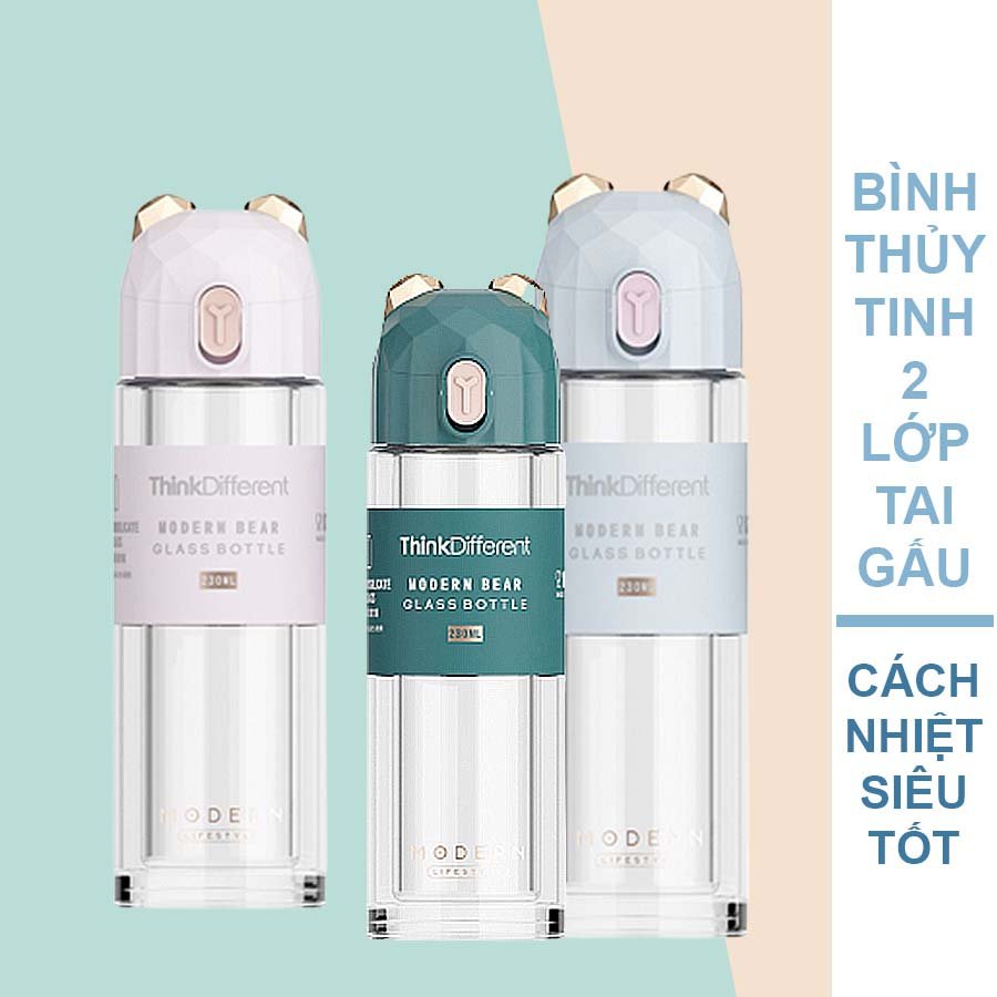 Bình Đựng Nước 2 Lớp Cách Nhiệt  Nắp Gấu Sang Trọng 230 ML J-097