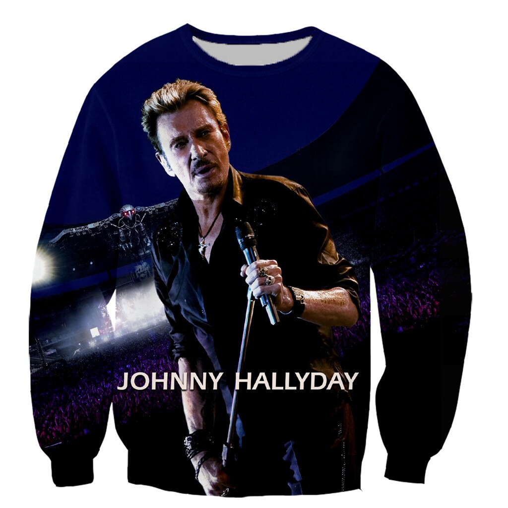 Johnny Hallyday Áo thun tay dài in hình 3D có khóa kéo thời trang vui nhộn cho nam và nữ vận chuyển