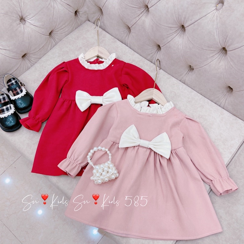 Váy nhung lì phối nơ trắng sn kids