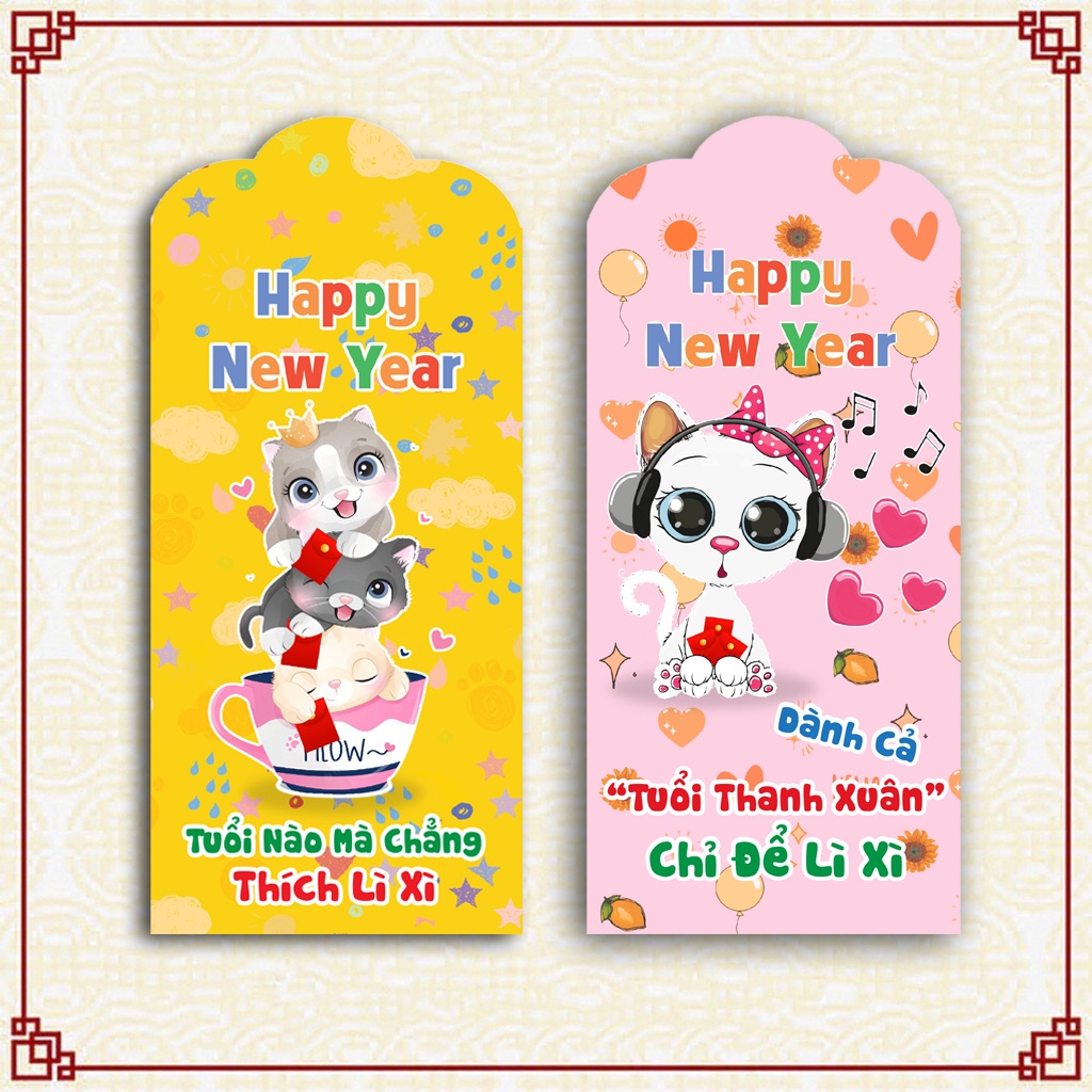Bộ 100 Lì Xì Mèo Màu Sắc ( Chia Đều Các Mẫu )