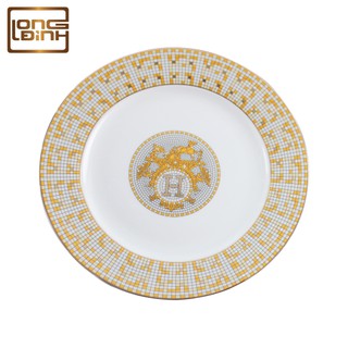Đĩa tròn nông lòng Hermes phong cách Châu Âu chất liệu sứ xương cao cấp kích thước đường kính 21cm Long Đỉnh