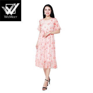 WEMEET Đầm voan nữ họa tiết hoa dáng dài tay lỡ