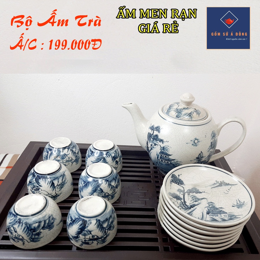 Bộ Ấm Chén Men Rạn Giả Cổ - Ấm To 500ml - Ấm Trà gốm Bát Tràng