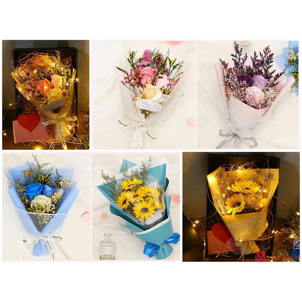 Hộp hoa hồng/ hoa hướng dương sáp thơm kèm túi đựng quà tặng sang trọng (4 mẫu)