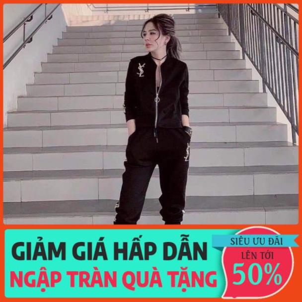 SALE Bộ thể thao nữ kéo khóa thêu chữ YSL màu đen M300