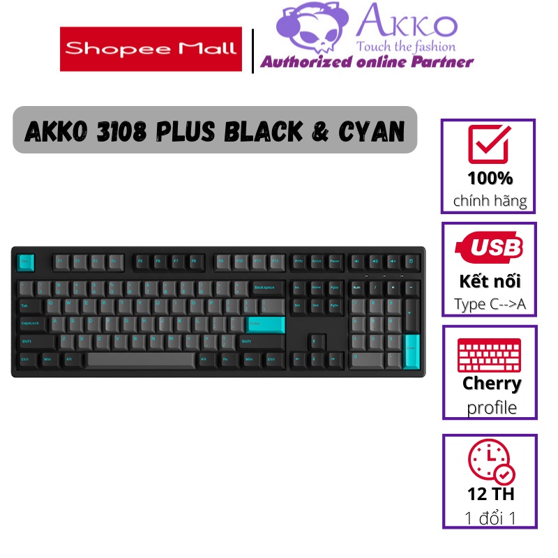 Bàn phím cơ AKKO 3108 Plus Black & Cyan 