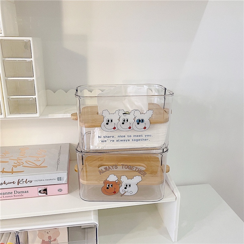 Hộp đựng khăn giấy bằng gỗ phối màu trong suốt