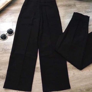 Quần đũi ống rộng nữ lưng cao khóa thật cúc cài dài 95cm chun lưng co giãn - Quần suông ống rộng dài Màu đen kem be | BigBuy360 - bigbuy360.vn