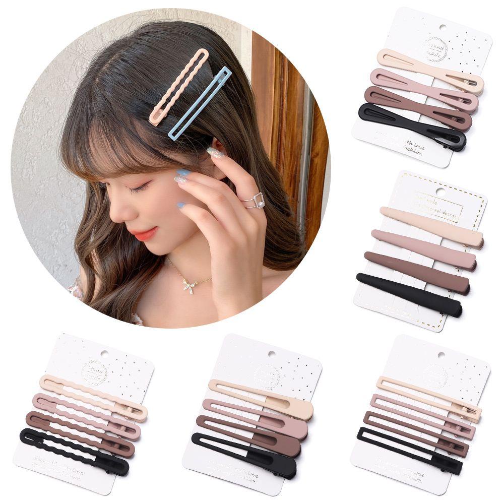 Set 4 Kẹp Tóc Họa Tiết Hình Học Rỗng Mặt Nhám Thanh Lịch