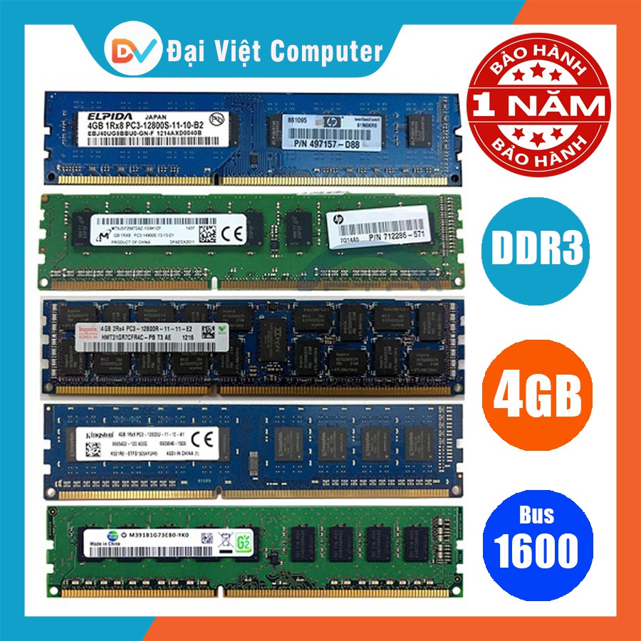 Ram máy tính để bàn 4GB DDR3 bus 1600 PC3 12800 (hãng ngẫu nhiên) samsung hynix kingston ...